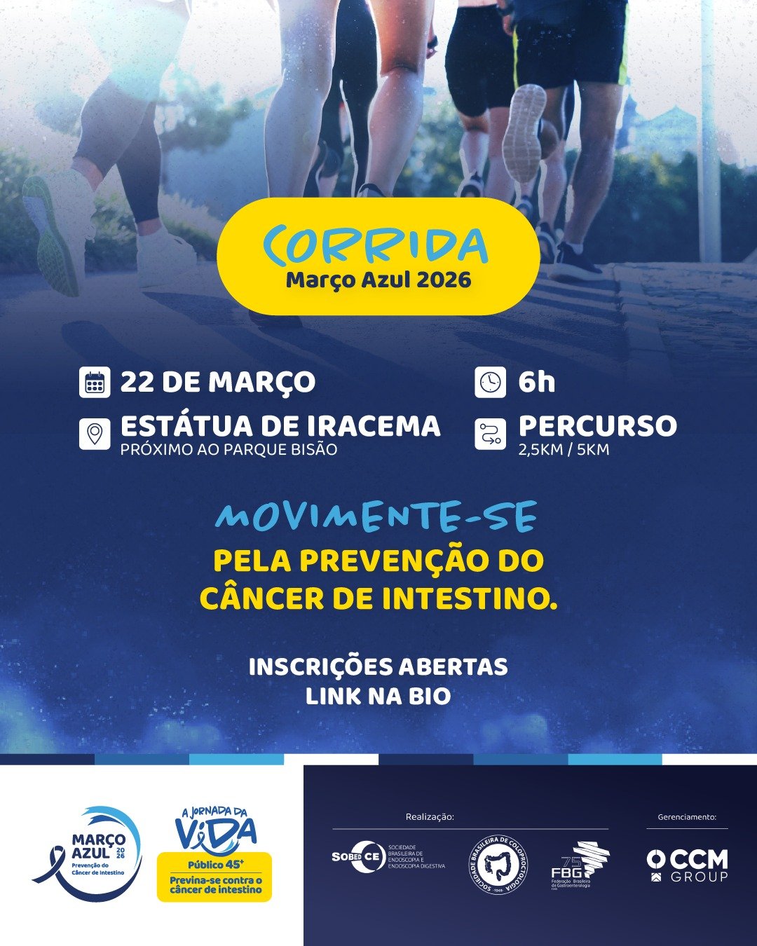 Corrida Março Azul reúne esporte e conscientização sobre prevenção ao câncer colorretal 