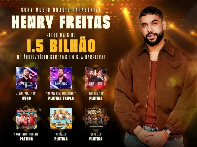 Henry Freitas celebra nova fase da carreira durante gravação do “#Quintou” e recebe certificações por marcos históricos