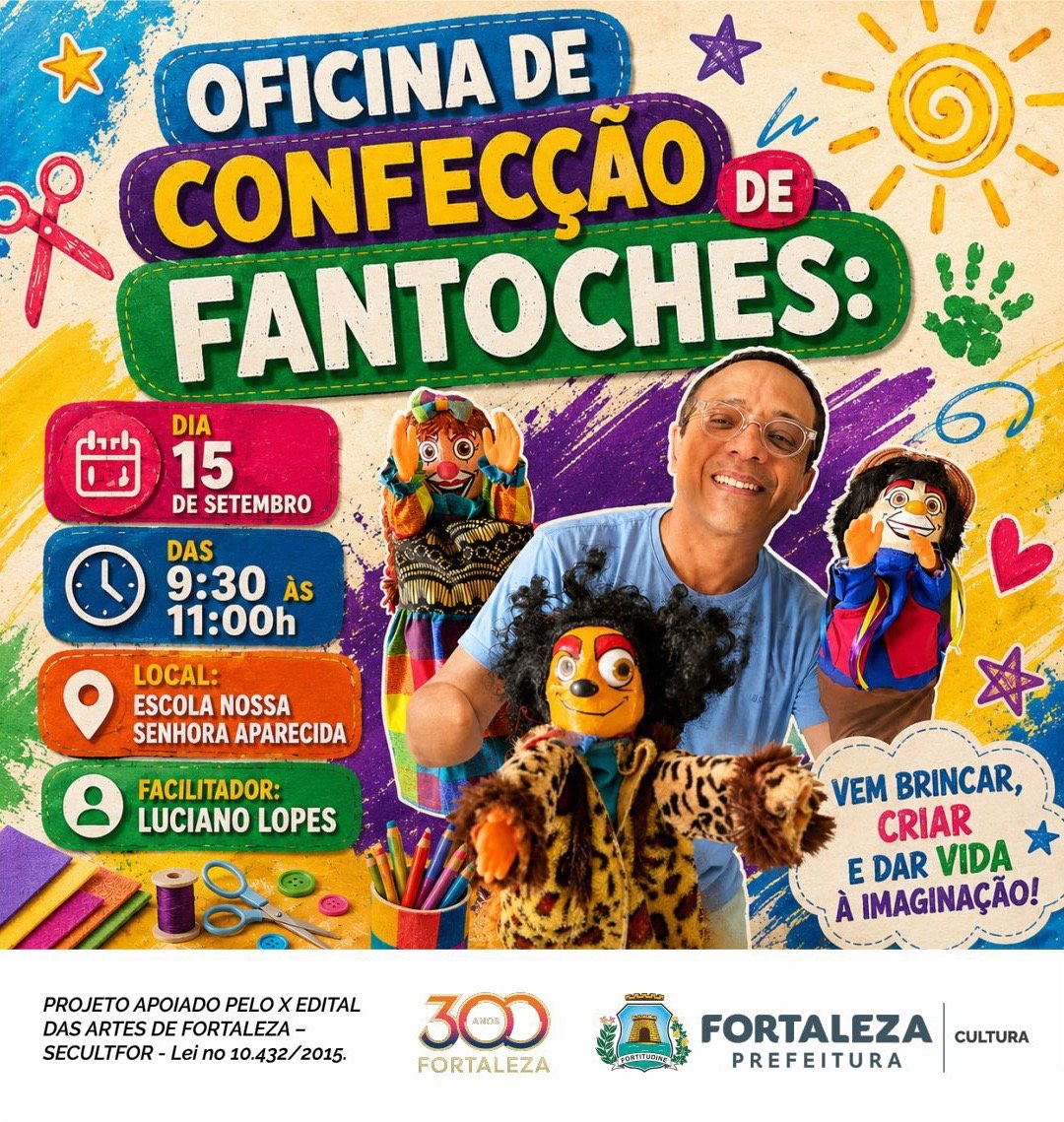 Luciano Lopes ministra oficinas gratuitas de contação de histórias e confecção de fantoches em Fortaleza